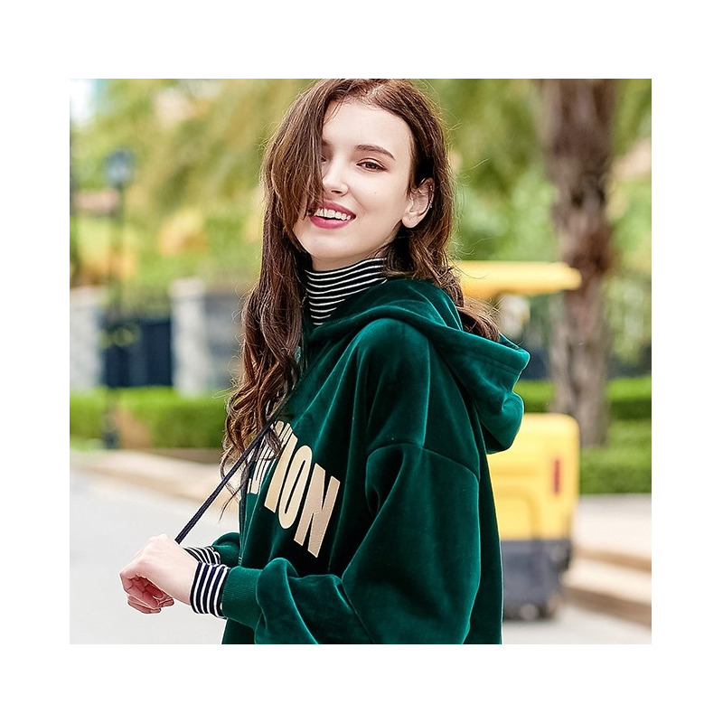 Stripes and Hoods High Collar Layered Splicing Velvet Sweater |