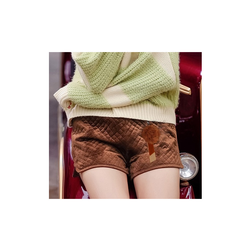 Elastic Waist Straight Bottom Warm Wild Plush Shorts | VoguesUs