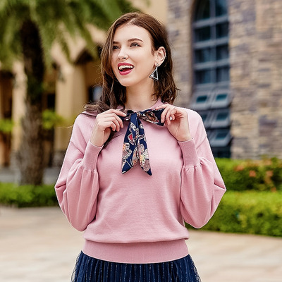 Just For You Pink Round Neck Bow Tie Ladies Lace Knit Sweater |