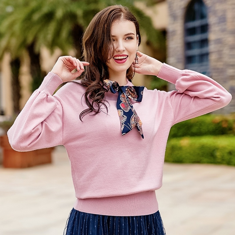 Just For You Pink Round Neck Bow Tie Ladies Lace Knit Sweater |