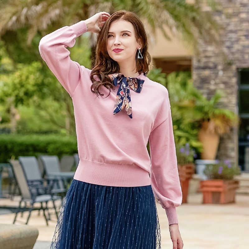 Juste Pour Vous Rose Tour De Cou Noeud Papillon Dames De Dentelle Tricot Pull |