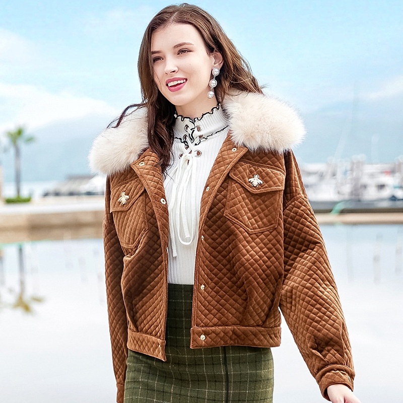 Short Emma Faux Fur Collar Single Breasted Velvet Warm Jacket |