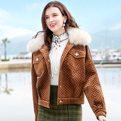 Kurz Emma Faux Pelz Kragen Single Breasted Samt Warme Jacke |