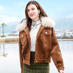 Short Emma Faux Fur Collar Single Breasted Velvet Warm Jacket