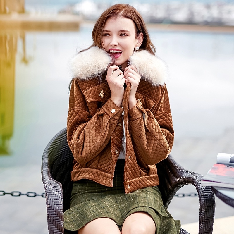 Short Emma Faux Fur Collar Single Breasted Velvet Warm Jacket |