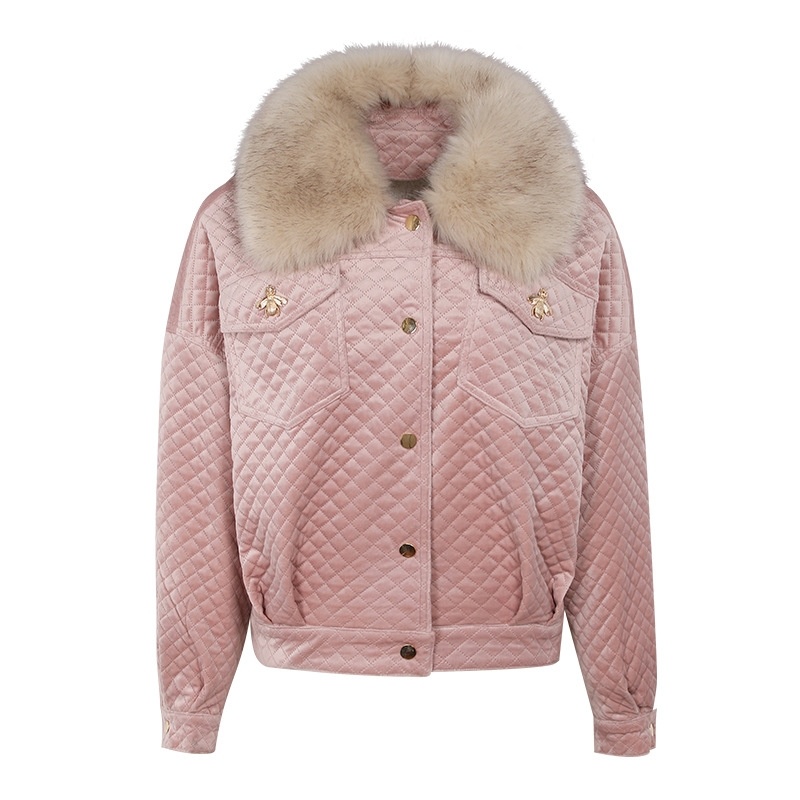 Short Emma Faux Fur Collar Single Breasted Velvet Warm Jacket |