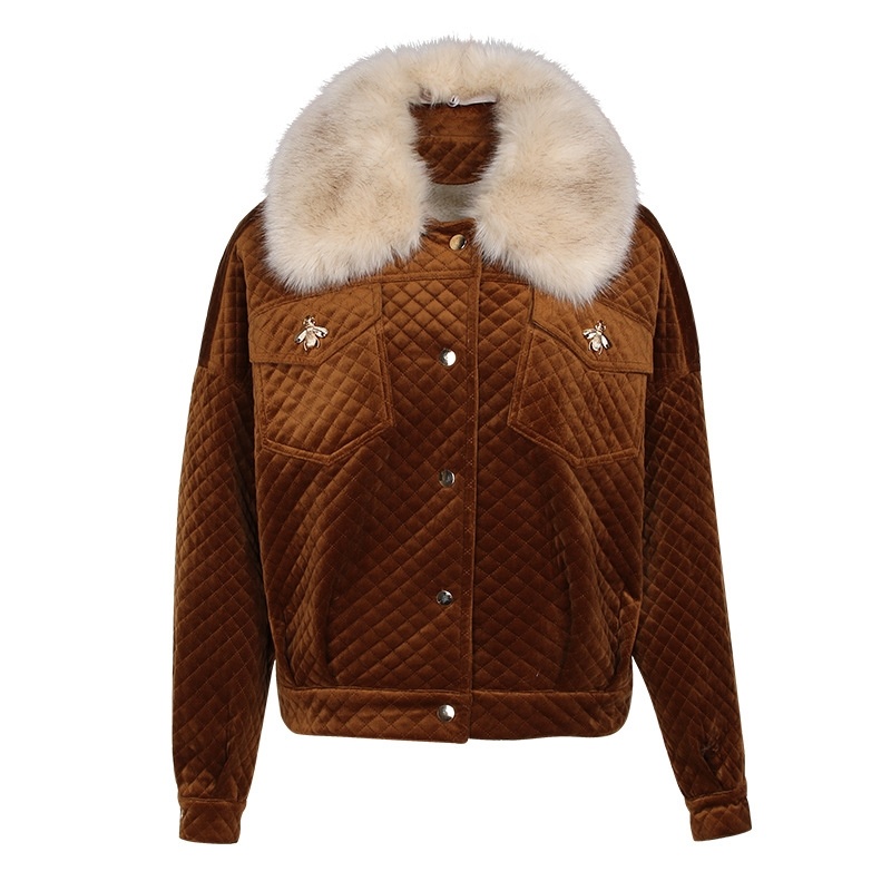 Short Emma Faux Fur Collar Single Breasted Velvet Warm Jacket |