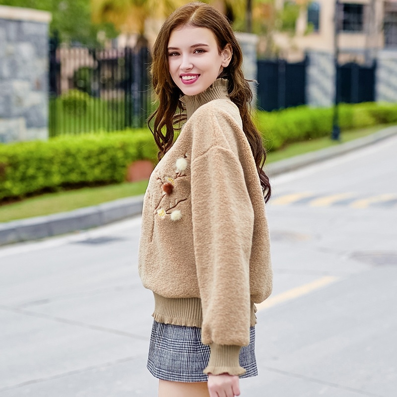 Ticket to Cozy High Neck Retro Embossed Lady Plush Sweater | VoguesUs