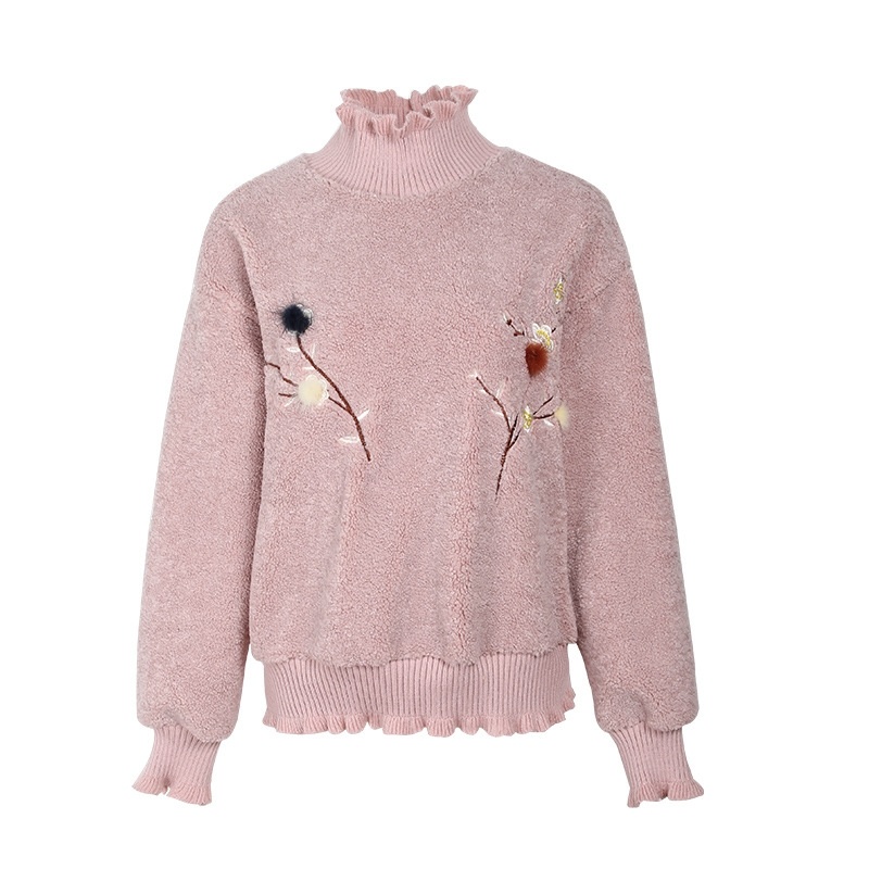 Ticket to Cozy High Neck Retro Embossed Lady Plush Sweater | VoguesUs