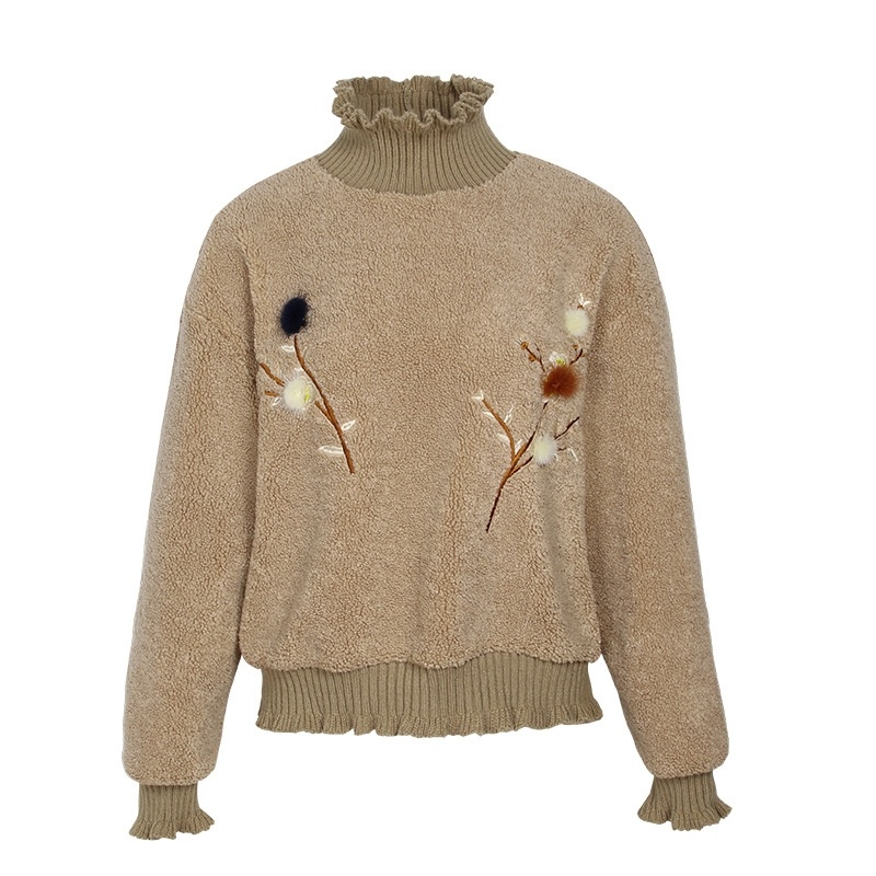 Ticket to Cozy High Neck Retro Embossed Lady Plush Sweater | VoguesUs