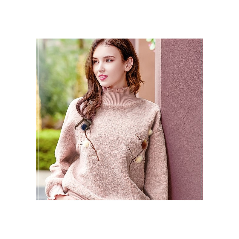 Ticket to Cozy High Neck Retro Embossed Lady Plush Sweater | VoguesUs