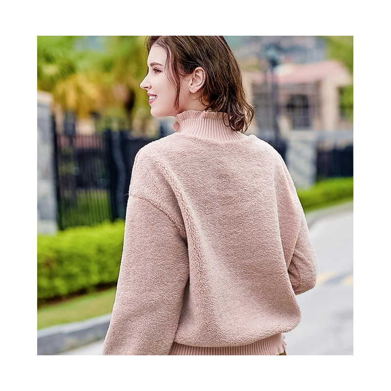 Ticket to Cozy High Neck Retro Embossed Lady Plush Sweater | VoguesUs