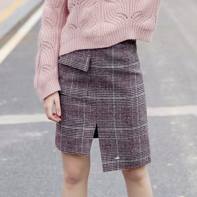 Sweet Darling Plaid Warm Hound Split Woolen Skirts | VoguesUs