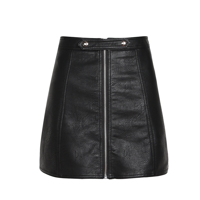 Tough Stuff Zipper Stitching Motorcycle Leather Fashion Black Skirt |