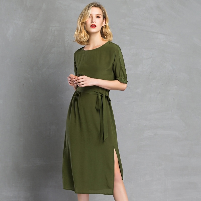 Percy Love Half Sleeve Round Neck Silk Midi Dress