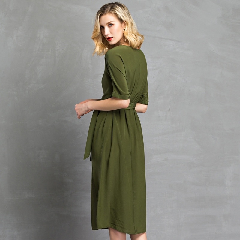 Percy Love Half Sleeve Round Neck Silk Midi Dress