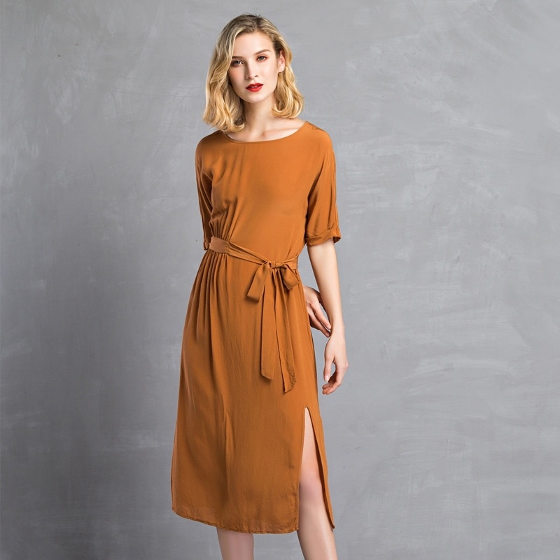Percy Love Half Sleeve Round Neck Silk Midi Dress