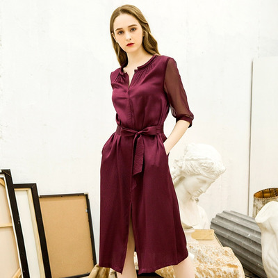 Exquisite Spitze, Seide Rundhalsausschnitt Halbe Ärmel Midi-Kleid