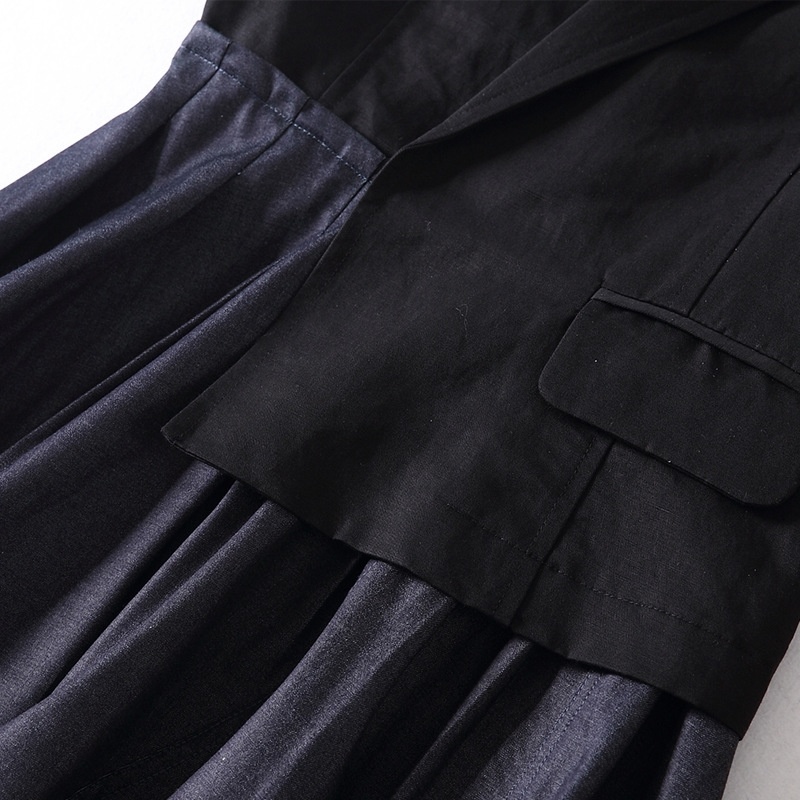 Melora Pleated Stitching Spliced Deep V Neck Casual Dress