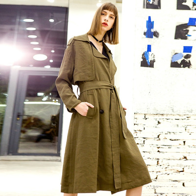 Double Boutonnage Ceinture Manches Longues Grand Revers Trench-Coat