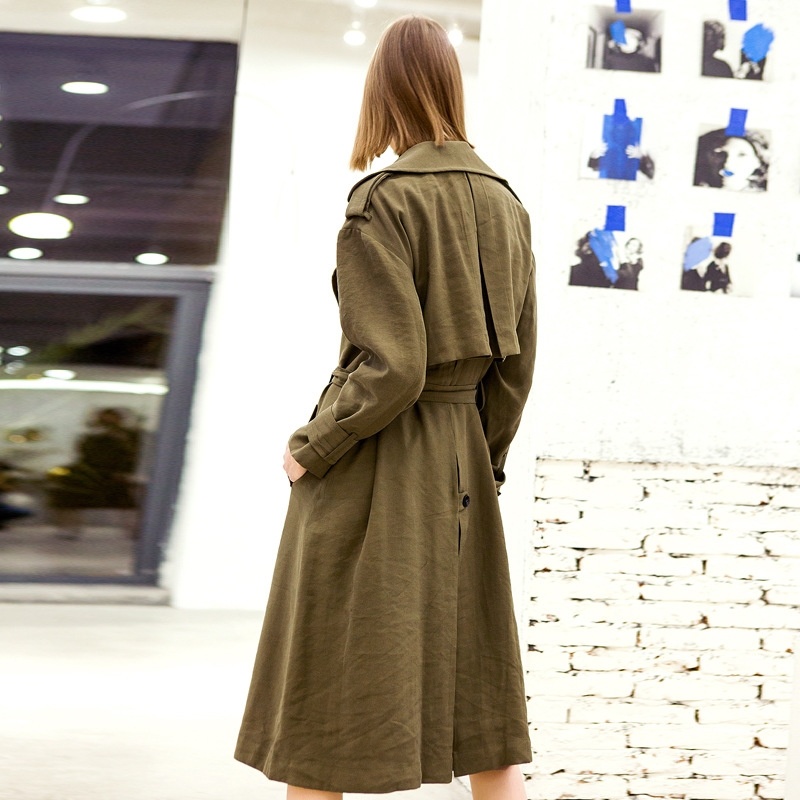 Double Breasted Belt Long Sleeve Large Lapel Trench Coat