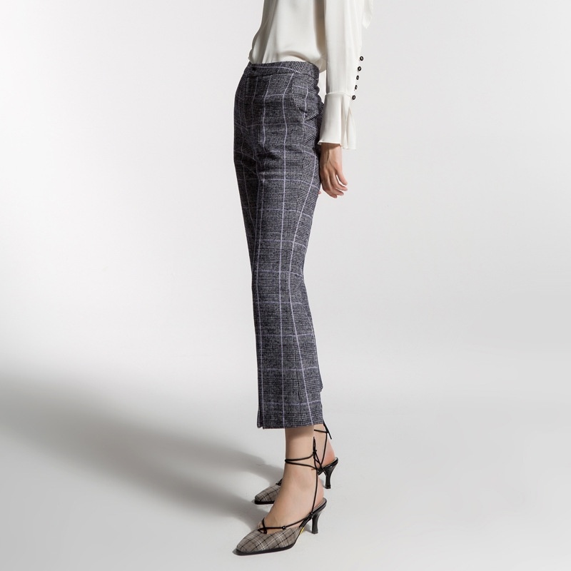 Check Nine Points Split High Waist Bell-Bottoms
