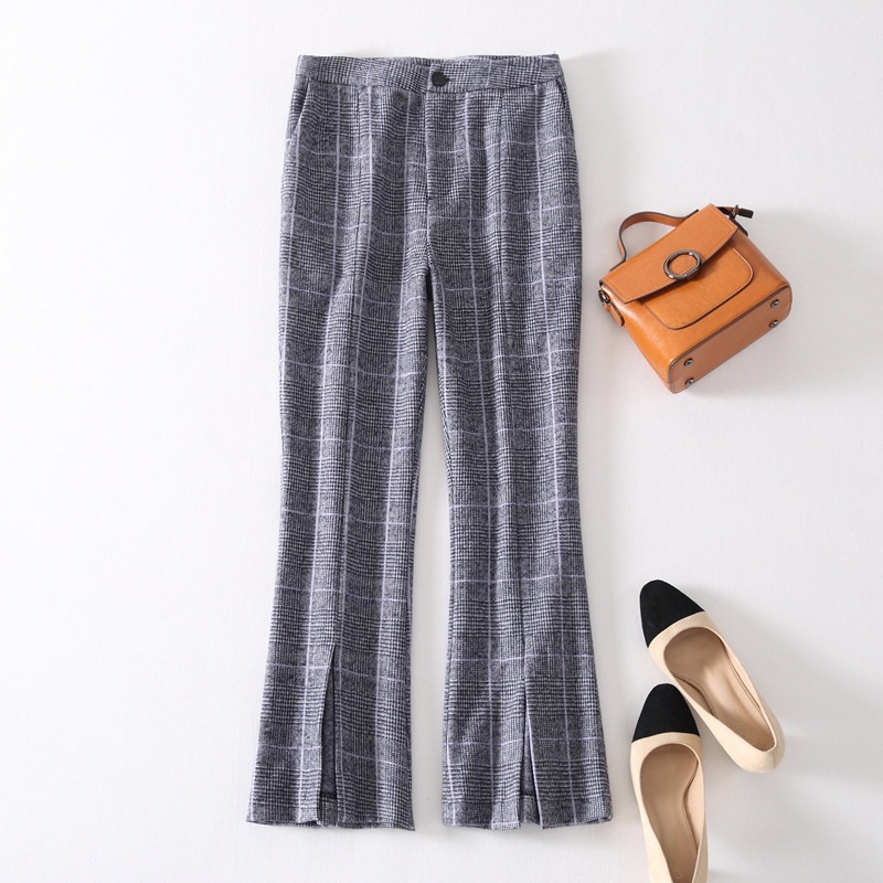 Überprüfen Sie Neun Punkte Split Hohe Taille Bell-Bottoms
