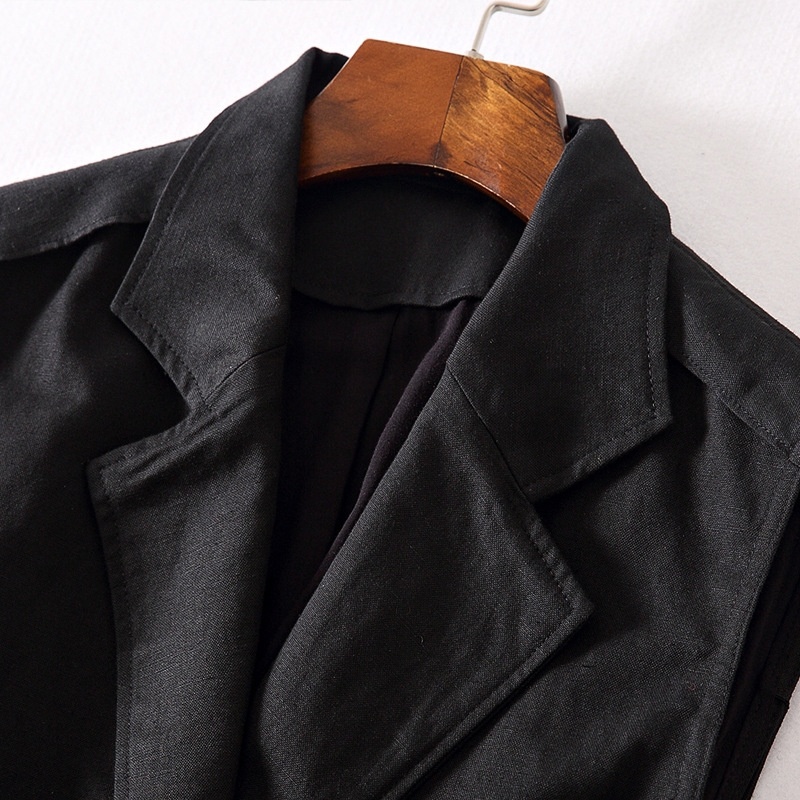 European And American Fashion Lapel Sleeveless Linen Dress