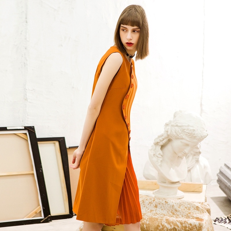 Splicing Heart Machine Sleeveless Round Neck Slim Dress
