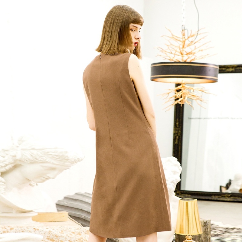 Splicing Heart Machine Sleeveless Round Neck Slim Dress