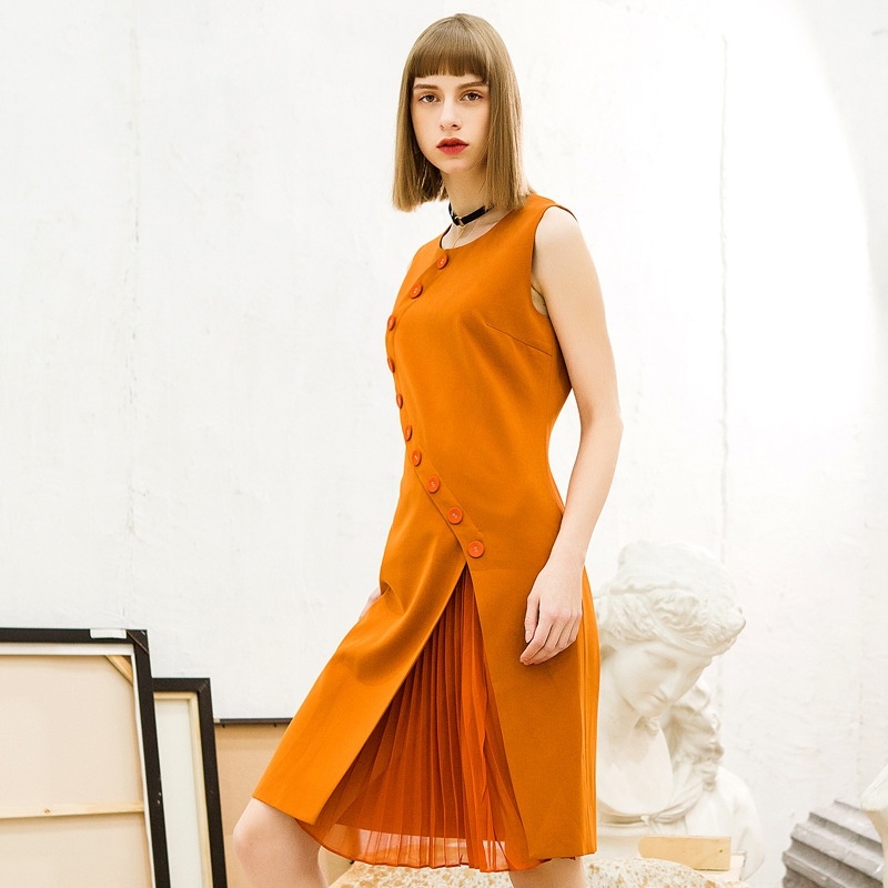 Splicing Heart Machine Sleeveless Round Neck Slim Dress