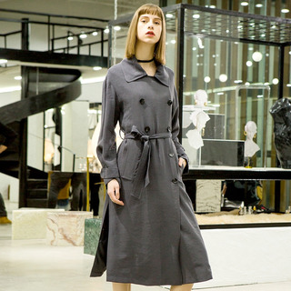 Large Revers, Ceinture À Double Boutonnage À Manches Longues Trench Coat