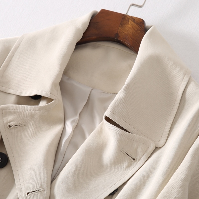 Large Lapel Belt Double-Breasted Long-Sleeved Trench Coat Coat