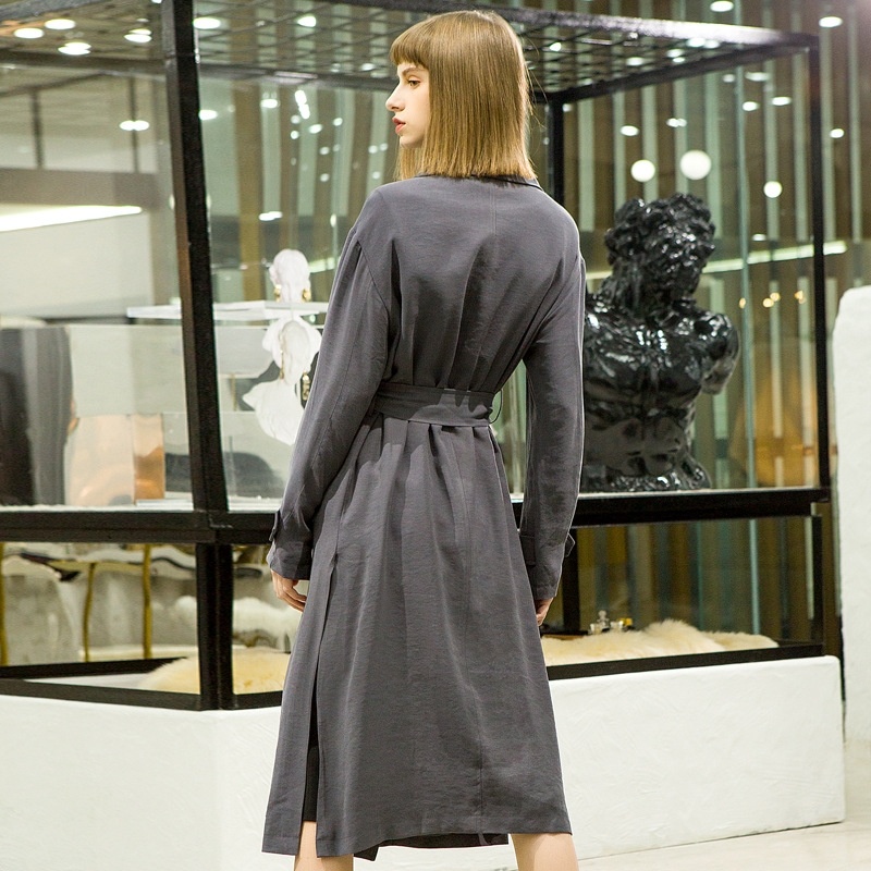 Large Lapel Belt Double-Breasted Long-Sleeved Trench Coat Coat