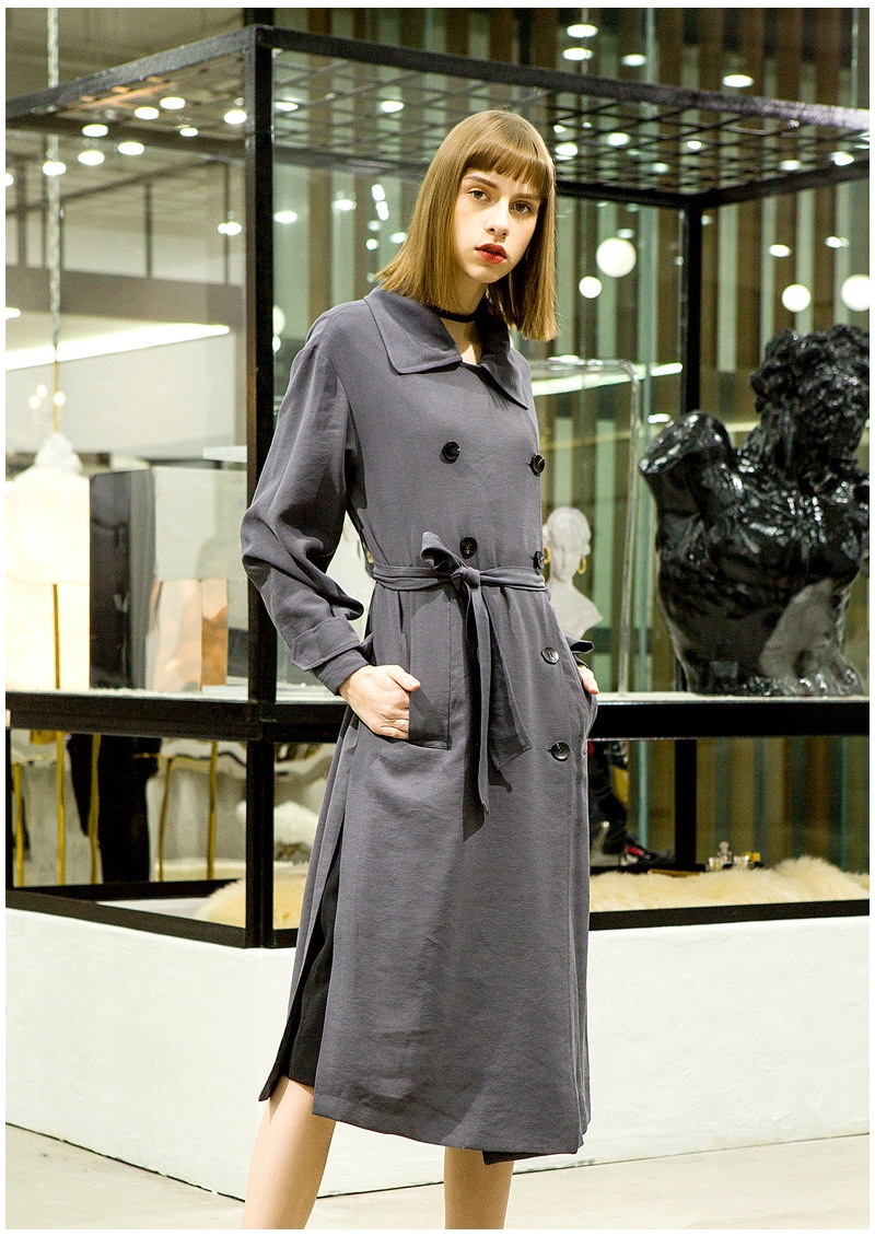 Großes Revers Gürtel Zweireiher Langarm-Trenchcoat-Mantel
