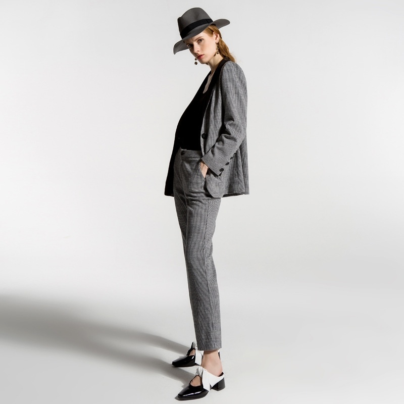 Black And White Grid Small Suit Straight Straight Trousers Suit