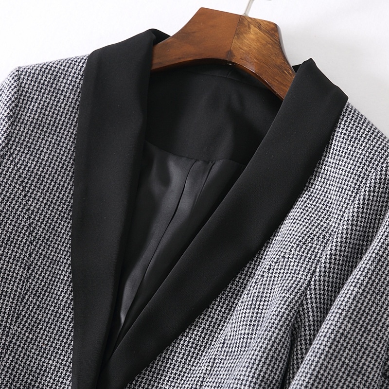 Black And White Grid Small Suit Straight Straight Trousers Suit