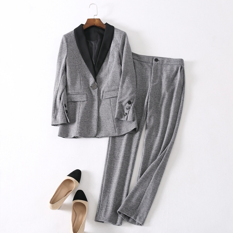 Noir Et Blanc Grille Petit Costume De Droite Droite Pantalon De Costume