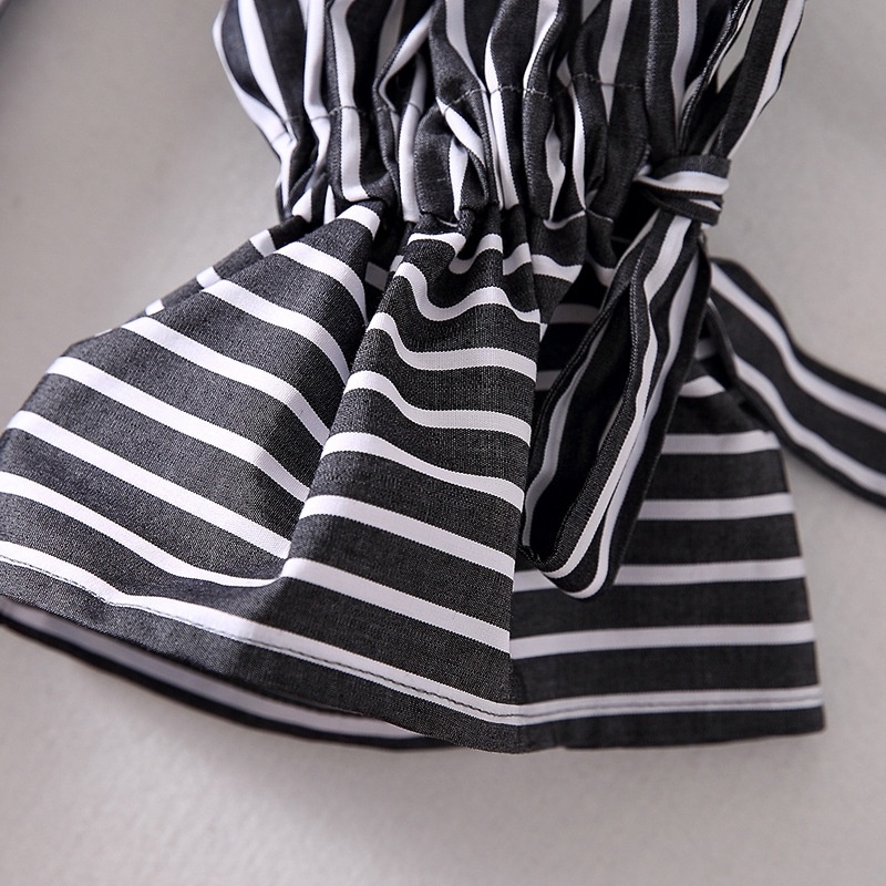 Noir Et Blanc Rayé T-Shirt À Manches Trompette Robe De