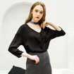 Solid Color V-Neck Pullover Pleated Loose Silk Shirt