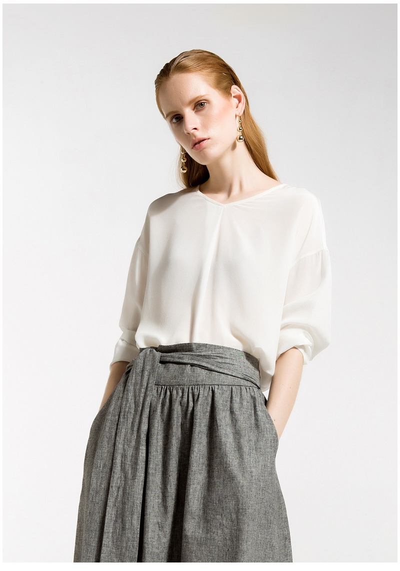 Europe And The United States V-Collar Collar Loose Solid Color Silk Shirt