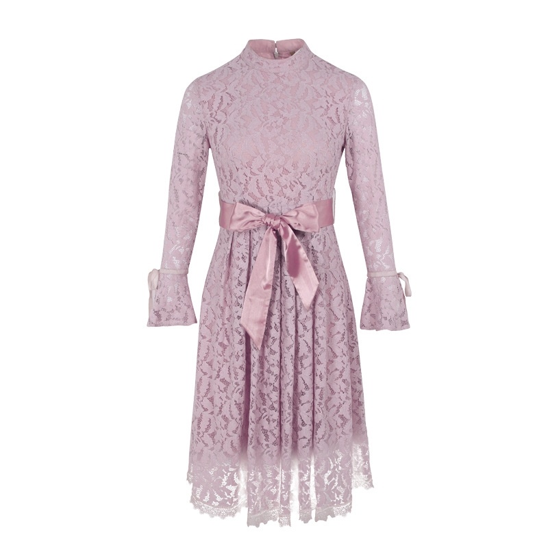 Stand-Kragen High-Waisted Solid Color Lace a Lady-Kleid