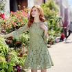 Round Neck Hollow Speaker Sleeve Temperament Ladies Lace Dress