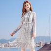 Long Paragraph Printing Lady Wild Chiffon Pleated Dress