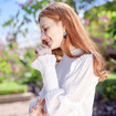 Small High-Necked Lantern Sleeves Solid Color Sweet Chiffon Shirt