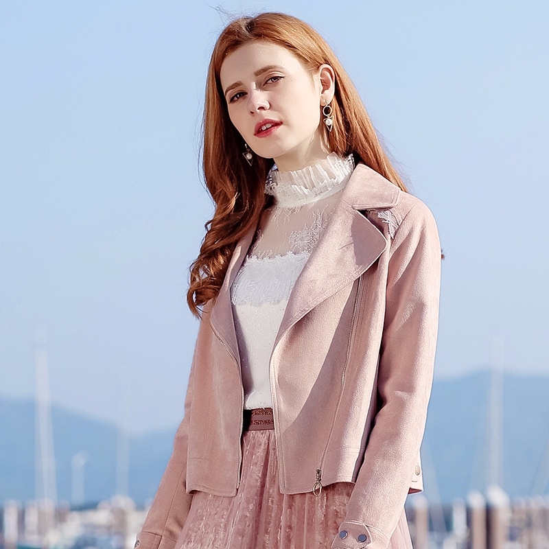 Pink Casual Wild Stitching Short Deer Velvet Jacket