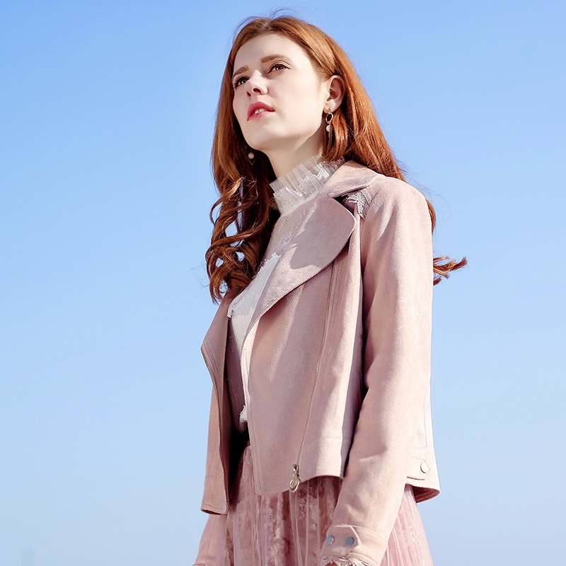 Pink Casual Wild Stitching Short Deer Velvet Jacket
