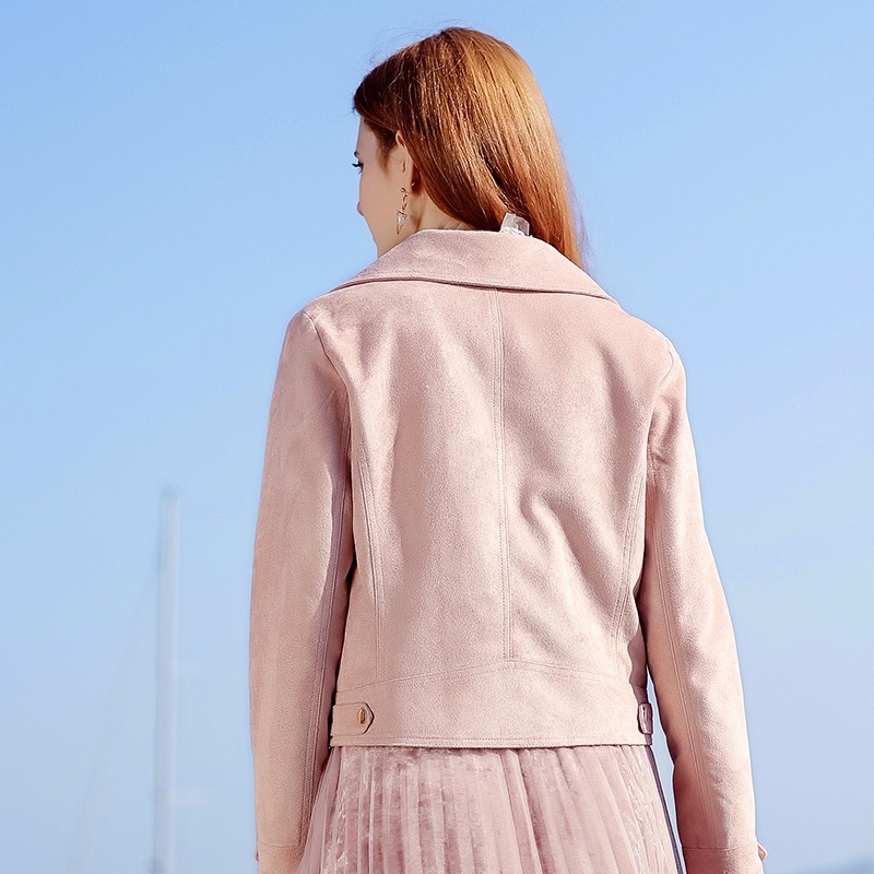 Pink Casual Wild Stitching Short Deer Velvet Jacket