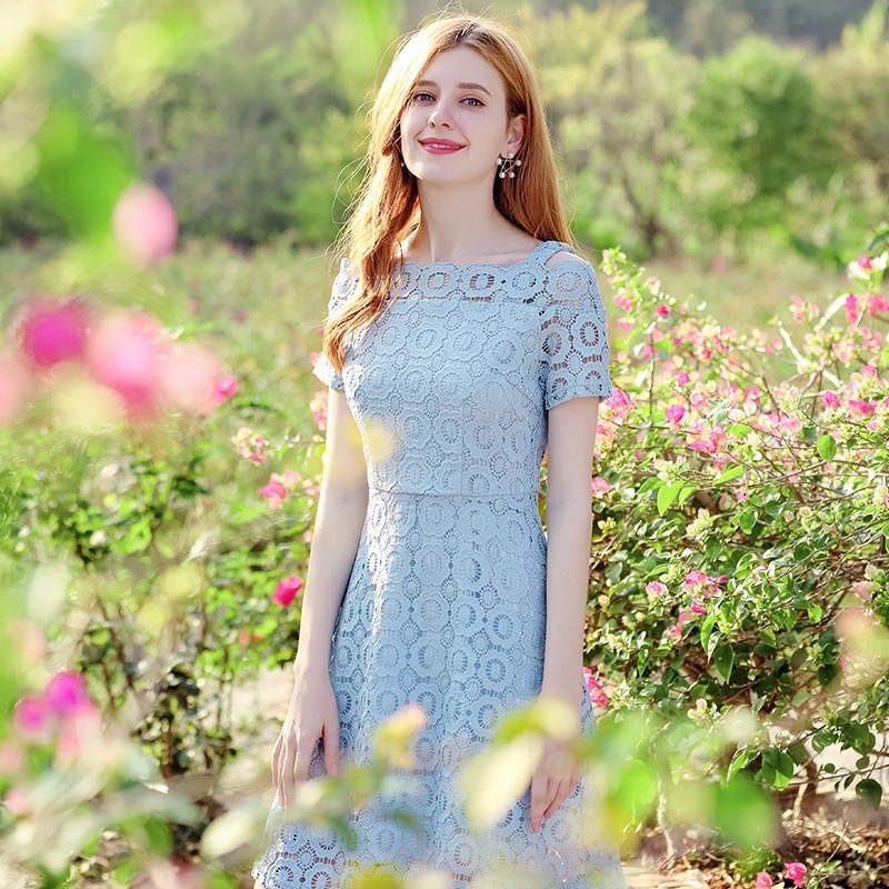 A Word Collar Pierced Sweet Little Fresh Lace a Word Dress