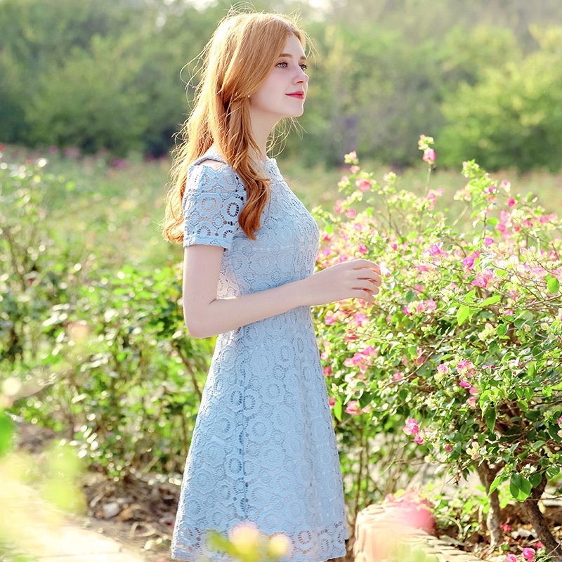 A Word Collar Pierced Sweet Little Fresh Lace a Word Dress